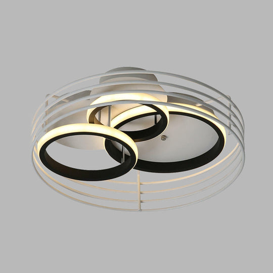 Rings Bedroom Flushmount Acrylic Led Flush Lamp - Contemporary Design Metal Cage Black/White