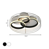 Rings Bedroom Flushmount Acrylic Led Flush Lamp - Contemporary Design Metal Cage Black/White