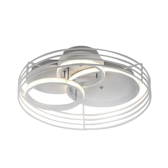 Rings Bedroom Flushmount Acrylic Led Flush Lamp - Contemporary Design Metal Cage Black/White