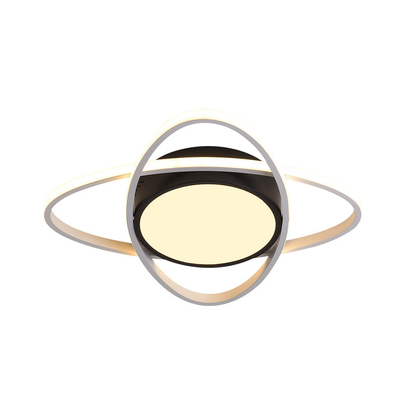 Modern Drum Flush Mount Lighting: Acrylic Led Fixture In Black/White With Cross Ring 20.5/28 Width