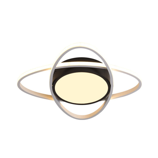 Modern Drum Flush Mount Lighting: Acrylic Led Fixture In Black/White With Cross Ring 20.5/28 Width