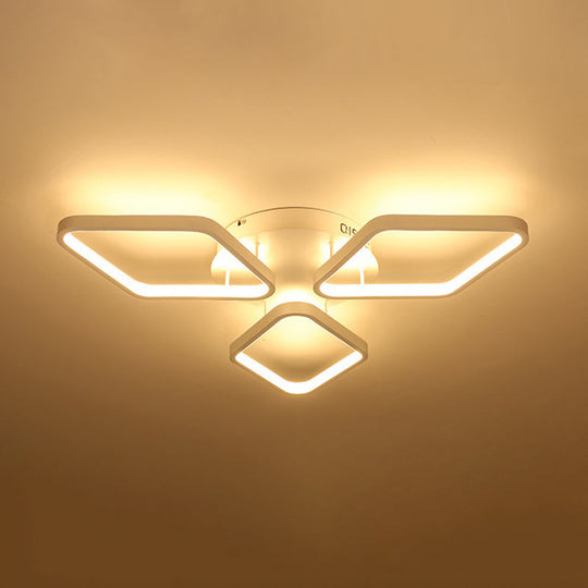 Modern Led White Rhombus Ceiling Flush Mount Light In White/Warm 20’/21’ Wide / 20’