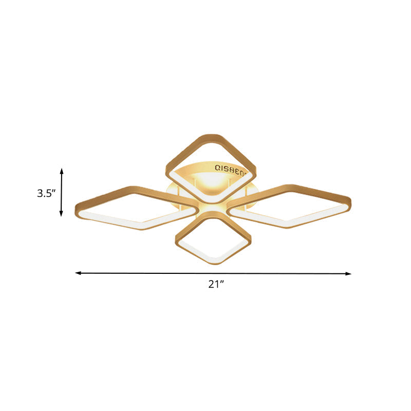 Modern Led White Rhombus Ceiling Flush Mount Light In White/Warm 20’/21’ Wide