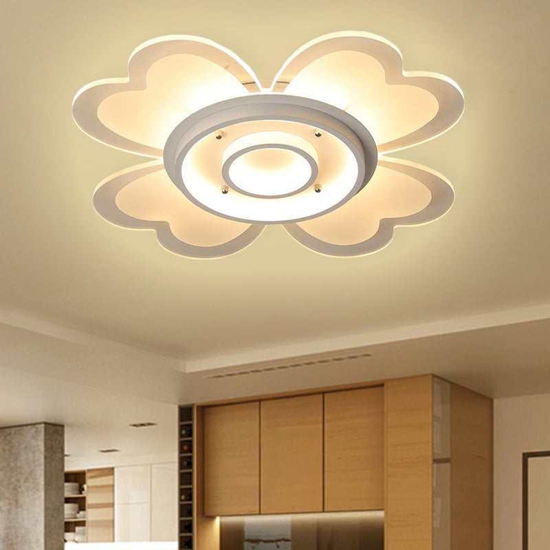 Modern Flower Flush-Mount Led Light Fixture In White With Warm/White 16/19.5 W / 16 Warm
