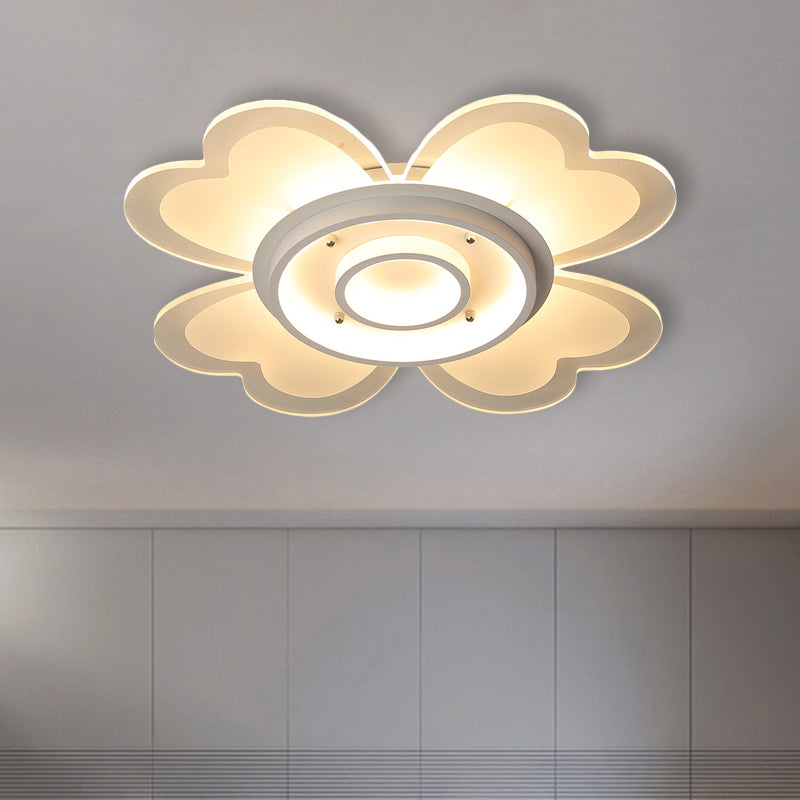 Modern Flower Flush - Mount Led Light Fixture In White With Warm/White 16’/19.5’ W