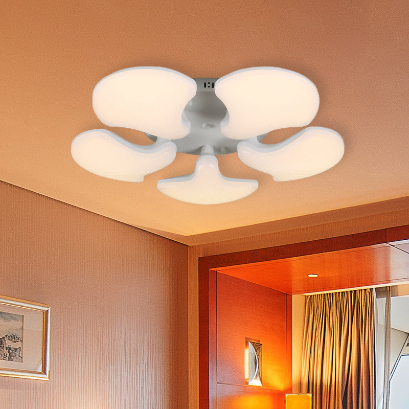Modern White Led Ceiling Mounted Fixture With 3/5 Heads Shell Acrylic Shade - 23.5’/27.5’ Wide