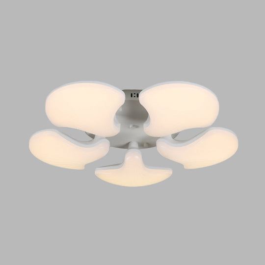 Modern White Led Ceiling Mounted Fixture With 3/5 Heads Shell Acrylic Shade - 23.5’/27.5’ Wide
