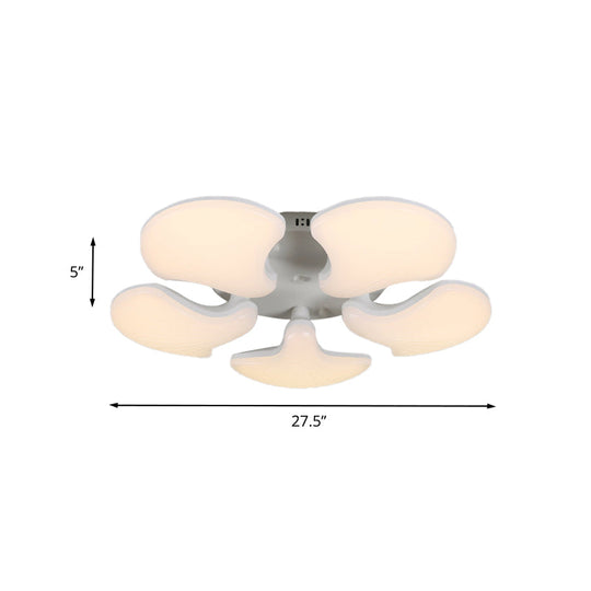 Modern White Led Ceiling Mounted Fixture With 3/5 Heads Shell Acrylic Shade - 23.5/27.5 Wide