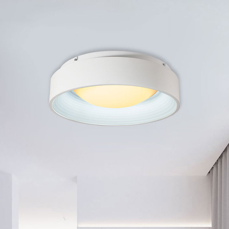 Modern Led Flush Mount Drum Ceiling Light For Bedroom White Acrylic 18/23.5 Dia