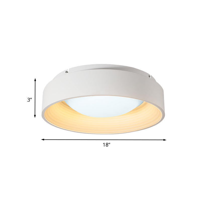 Modern Led Flush Mount Drum Ceiling Light For Bedroom White Acrylic 18/23.5 Dia