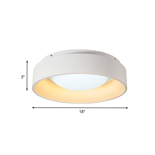 Modern Led Flush Mount Drum Ceiling Light For Bedroom White Acrylic 18/23.5 Dia