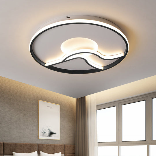 Led Flush Ceiling Light In Black Finish With White/Warm For Minimalist Bedroom - 16.5’/20.5’