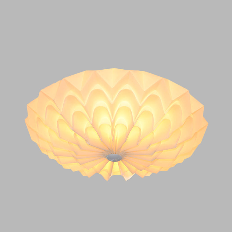 Modernist White Finish Flush Mount Light Fixture With Folding Bowl Acrylic Shade - 3 Heads Bedroom