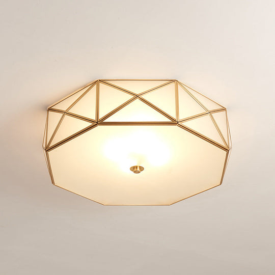 Opal Glass Geometric Drum Flush Mount Lamp With Brass Finish - Modern 4/5 Lights 16.5’/20.5’