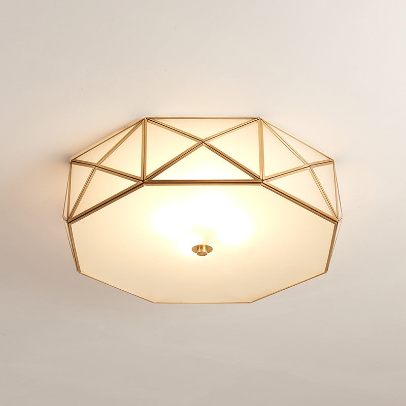 Opal Glass Geometric Drum Flush Mount Lamp With Brass Finish - Modern 4/5 Lights 16.5/20.5 Width /
