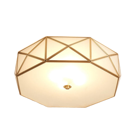 Opal Glass Geometric Drum Flush Mount Lamp With Brass Finish - Modern 4/5 Lights 16.5’/20.5’ Width
