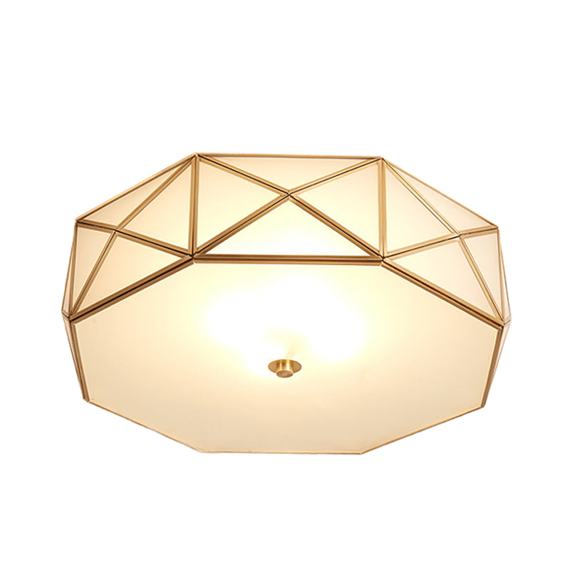 Opal Glass Geometric Drum Flush Mount Lamp With Brass Finish - Modern 4/5 Lights 16.5/20.5 Width