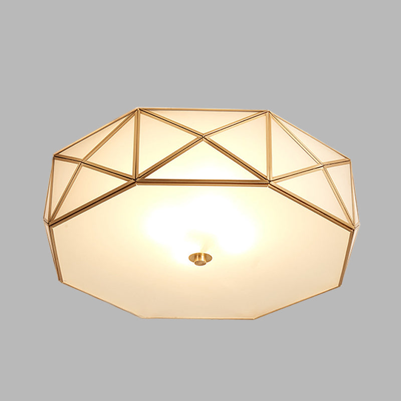 Opal Glass Geometric Drum Flush Mount Lamp With Brass Finish - Modern 4/5 Lights 16.5/20.5 Width