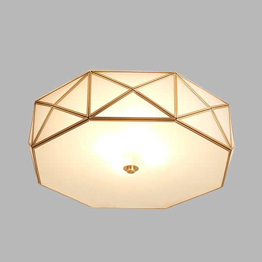 Opal Glass Geometric Drum Flush Mount Lamp With Brass Finish - Modern 4/5 Lights 16.5/20.5 Width