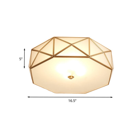 Opal Glass Geometric Drum Flush Mount Lamp With Brass Finish - Modern 4/5 Lights 16.5’/20.5’ Width