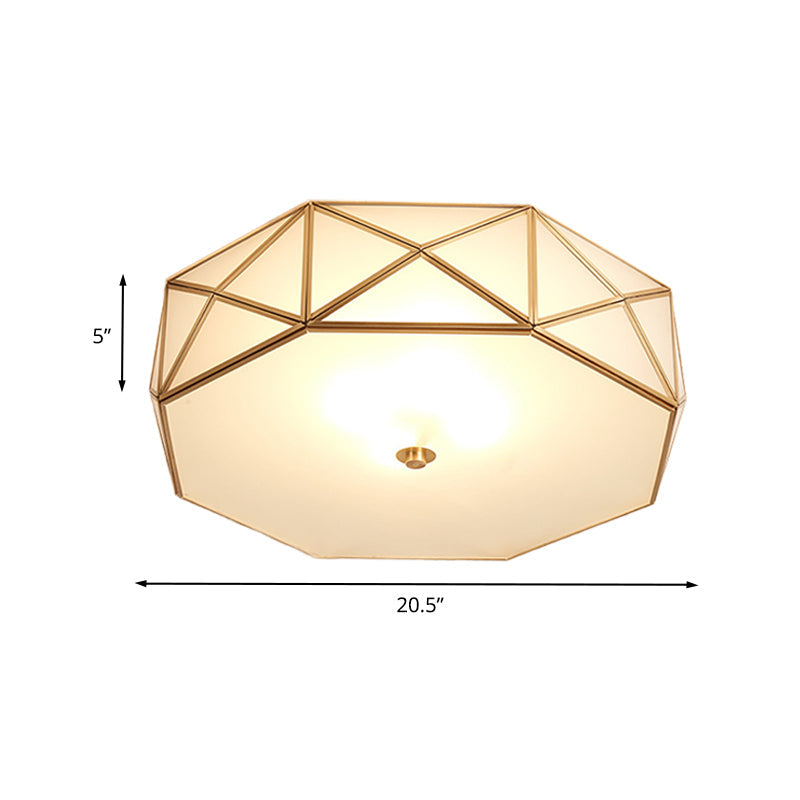 Opal Glass Geometric Drum Flush Mount Lamp With Brass Finish - Modern 4/5 Lights 16.5’/20.5’ Width