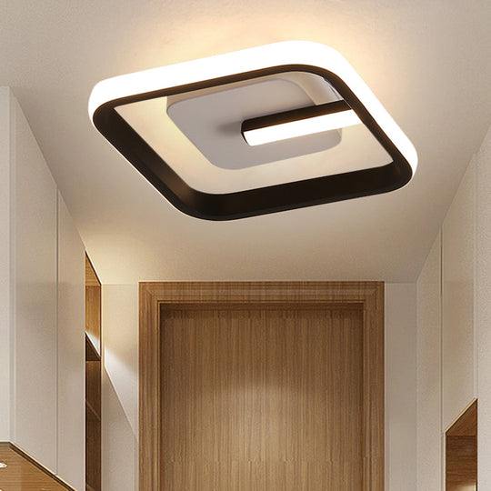 Modern Led Flush Mount Ceiling Light With Square Frame – Black Acrylic Fixture Warm/White