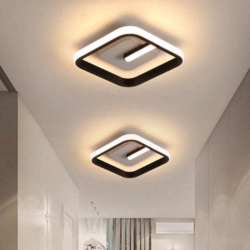 Modern Led Flush Mount Ceiling Light With Square Frame – Black Acrylic Fixture Warm/White Lighting