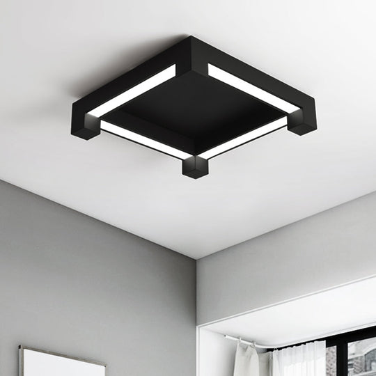 Modern Black Square Led Ceiling Flush Mount Light Fixture For Bedroom