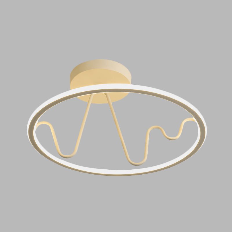 Sleek White Led Semi Flushmount Lighting With Ring And Spiral Design