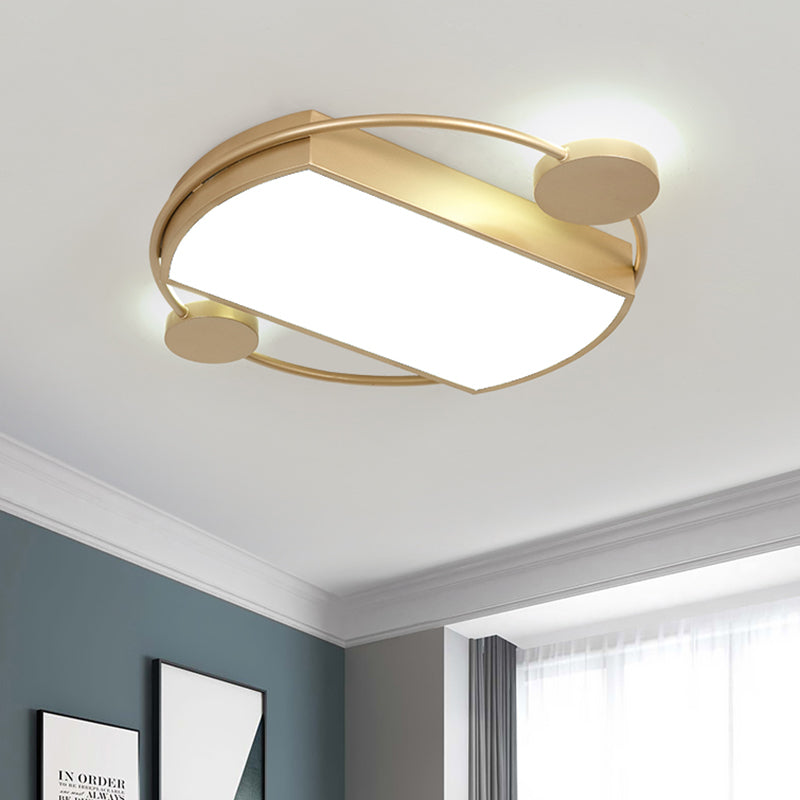 Modern Led Gold Ceiling Flush Mount Metal Round & Rectangle Light Fixture 16’/19.5’ Wide / 16’