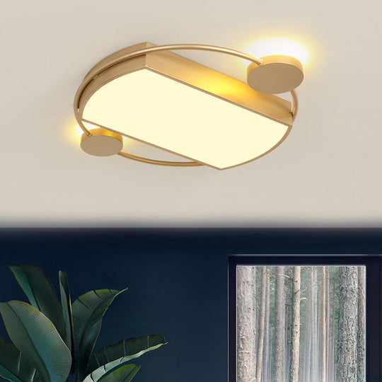 Modern Led Gold Ceiling Flush Mount Metal Round & Rectangle Light Fixture 16’/19.5’ Wide