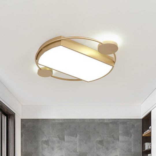 Modern Led Gold Ceiling Flush Mount Metal Round & Rectangle Light Fixture 16/19.5 Wide