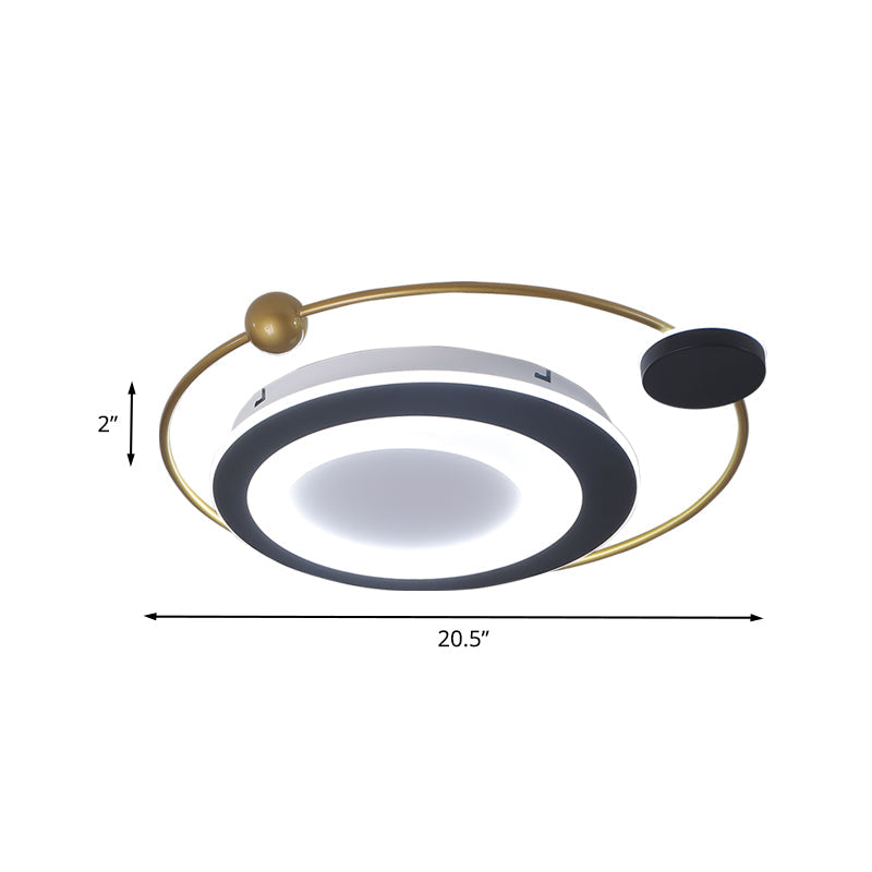 Modern Round Bedroom Flush Mount Light Fixture - 16.5/20.5 Metal Ceiling In Black/Gold Led