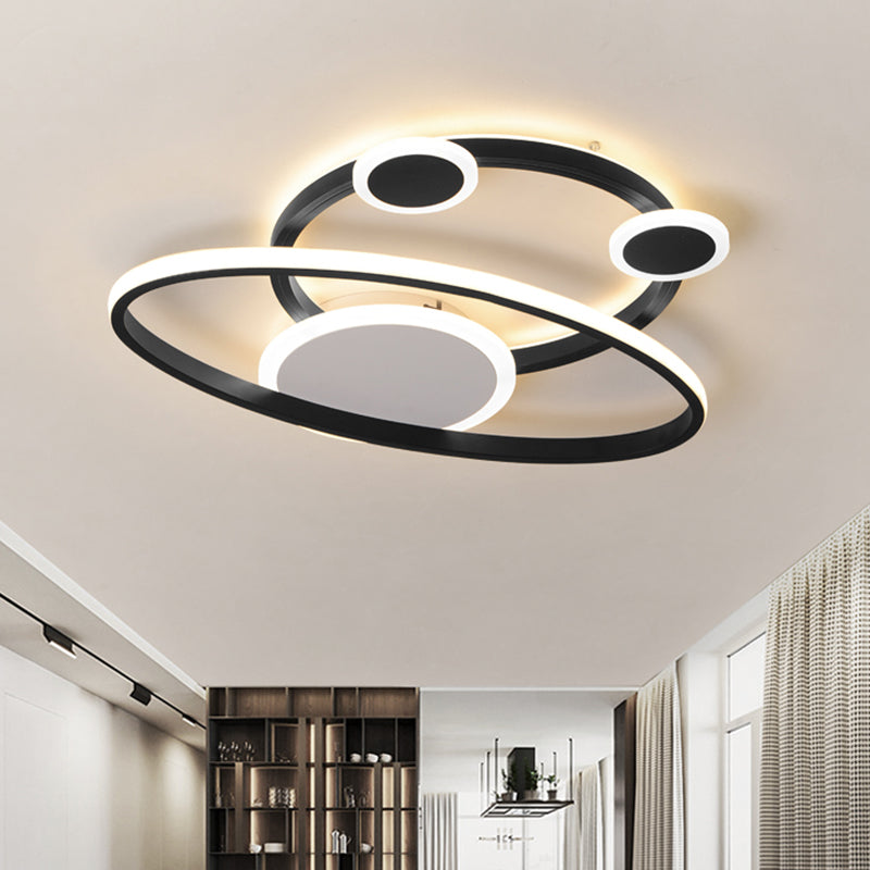 Modernist Acrylic Led Bedroom Ceiling Lamp - 16.5’/20.5’ W Oval Ring Flush Mount Light Black