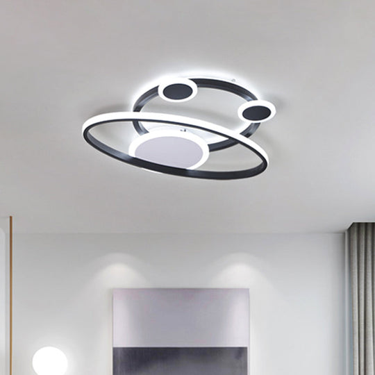 Modernist Acrylic Led Bedroom Ceiling Lamp - 16.5’/20.5’ W Oval Ring Flush Mount Light Black