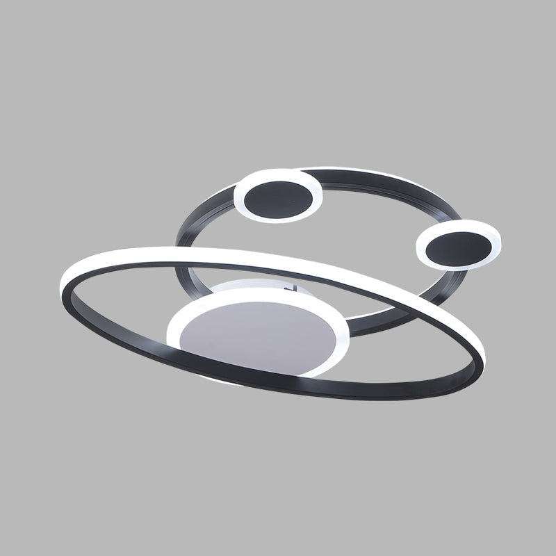 Modernist Acrylic Led Bedroom Ceiling Lamp - 16.5’/20.5’ W Oval Ring Flush Mount Light Black