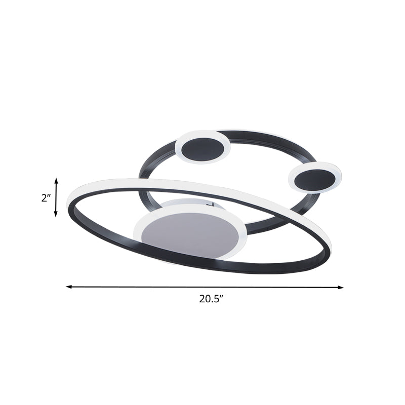 Modernist Acrylic Led Bedroom Ceiling Lamp - 16.5’/20.5’ W Oval Ring Flush Mount Light Black