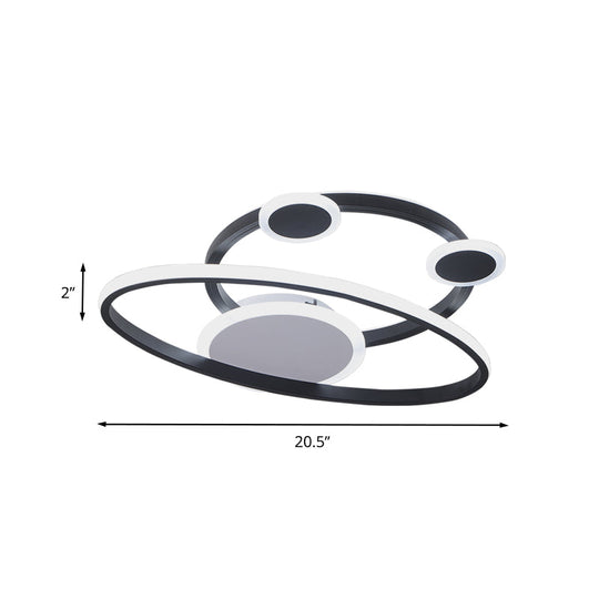 Modernist Acrylic Led Bedroom Ceiling Lamp - 16.5/20.5 W Oval Ring Flush Mount Light Black