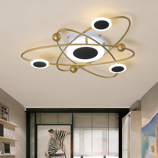 Contemporary Led Metallic Gold Flush Mount Ceiling Light With Warm/White Lighting For Living Room /