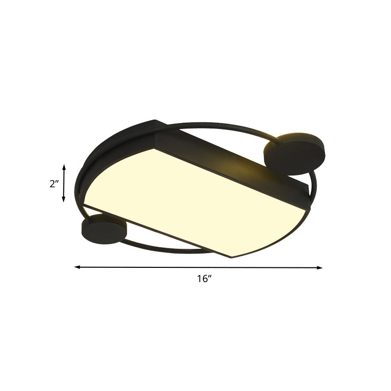 Modernist Metal Flushmount Led Ceiling Fixture - Ring And Rectangle Design 16’/19.5’ Wide Black