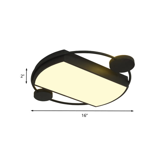 Modernist Metal Flushmount Led Ceiling Fixture - Ring And Rectangle Design 16’/19.5’ Wide Black