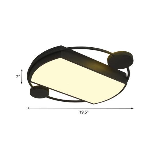 Modernist Metal Flushmount Led Ceiling Fixture - Ring And Rectangle Design 16’/19.5’ Wide Black