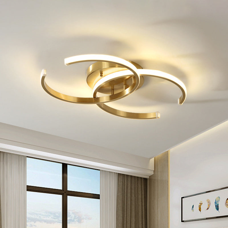 Minimalist Led Gold Flush Mount Ceiling Light For Bedroom - Acrylic Dual C - Shape Flushmount