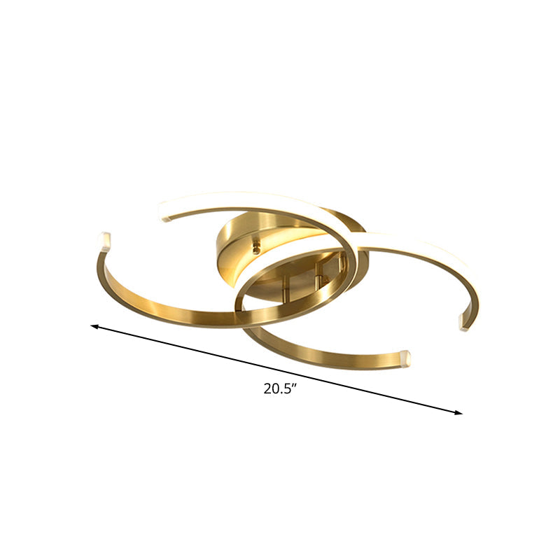 Minimalist Led Gold Flush Mount Ceiling Light For Bedroom - Acrylic Dual C - Shape Flushmount