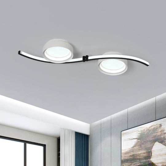 Dual Drum Flush Mount Led Fixture With Linear Design - Black & White Bedroom Lighting Black-White /
