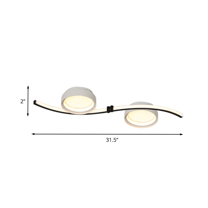 Dual Drum Flush Mount Led Fixture With Linear Design - Black & White Bedroom Lighting