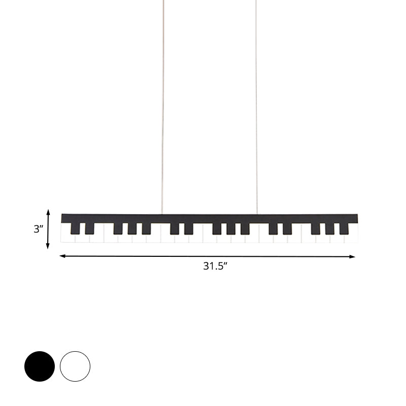 Contemporary Led Acrylic Pendant Ceiling Light In White/Black Piano Key Shape - 3 Options
