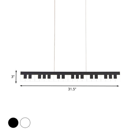 Contemporary Led Acrylic Pendant Ceiling Light In White/Black Piano Key Shape - 3 Options