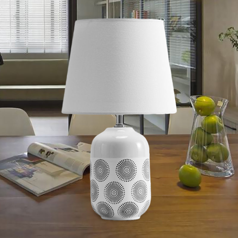 Ceramic Tapered Table Lamp - Minimalist Design In White/Pink Finish With Fabric Shade Ideal Night
