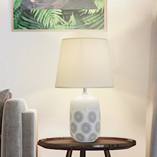 Ceramic Tapered Table Lamp - Minimalist Design In White/Pink Finish With Fabric Shade Ideal Night